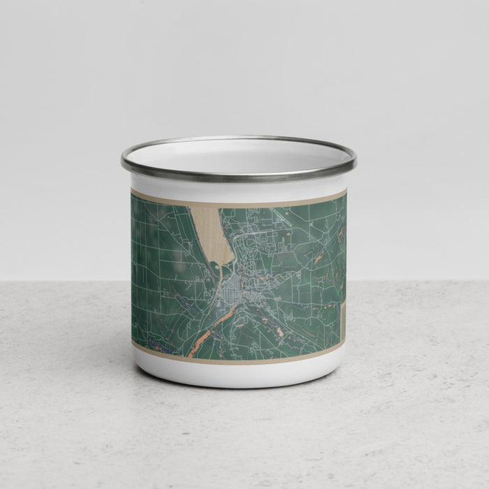 Front View Custom Ithaca New York Map Enamel Mug in Afternoon