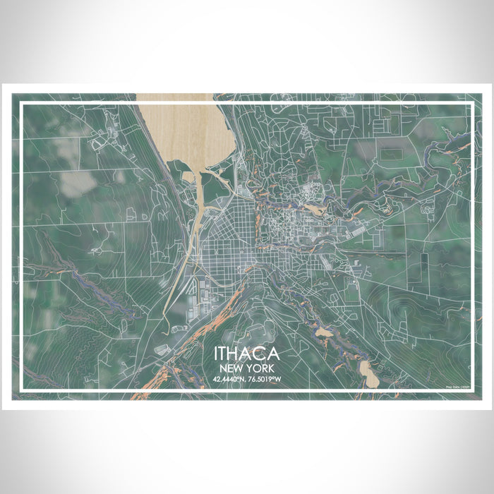 Ithaca New York Map Print Landscape Orientation in Afternoon Style With Shaded Background