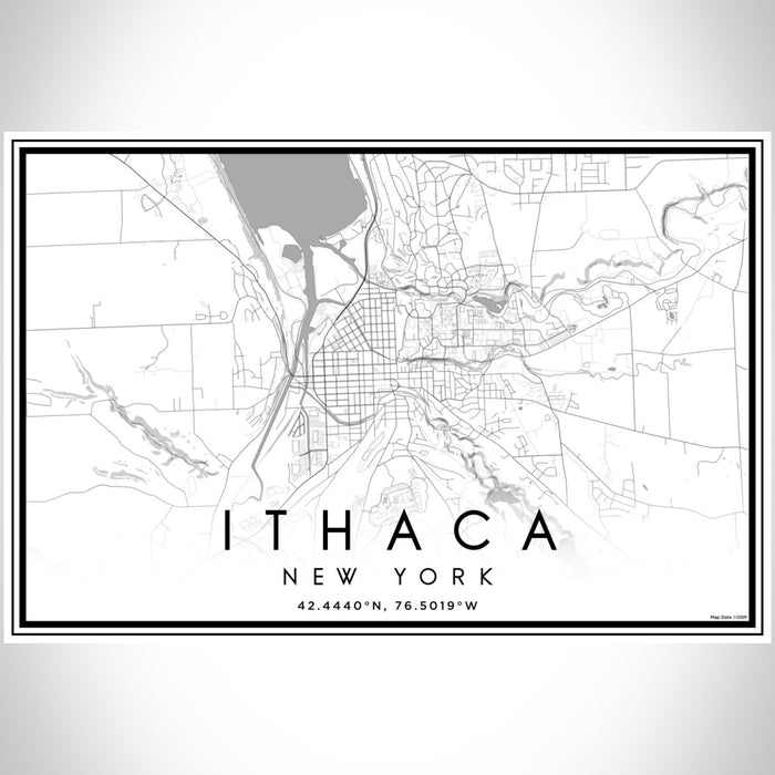 Ithaca New York Map Print Landscape Orientation in Classic Style With Shaded Background