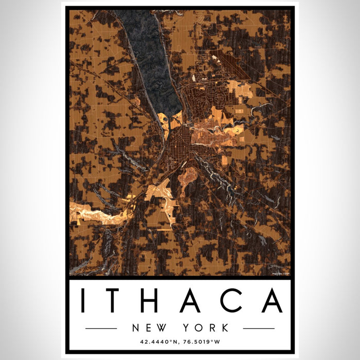 Ithaca New York Map Print Portrait Orientation in Ember Style With Shaded Background