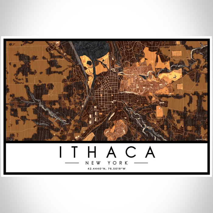 Ithaca New York Map Print Landscape Orientation in Ember Style With Shaded Background