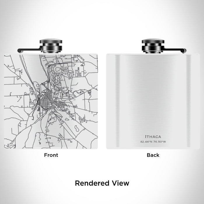 Rendered View of Ithaca New York Map Engraving on 6oz Stainless Steel Flask in White