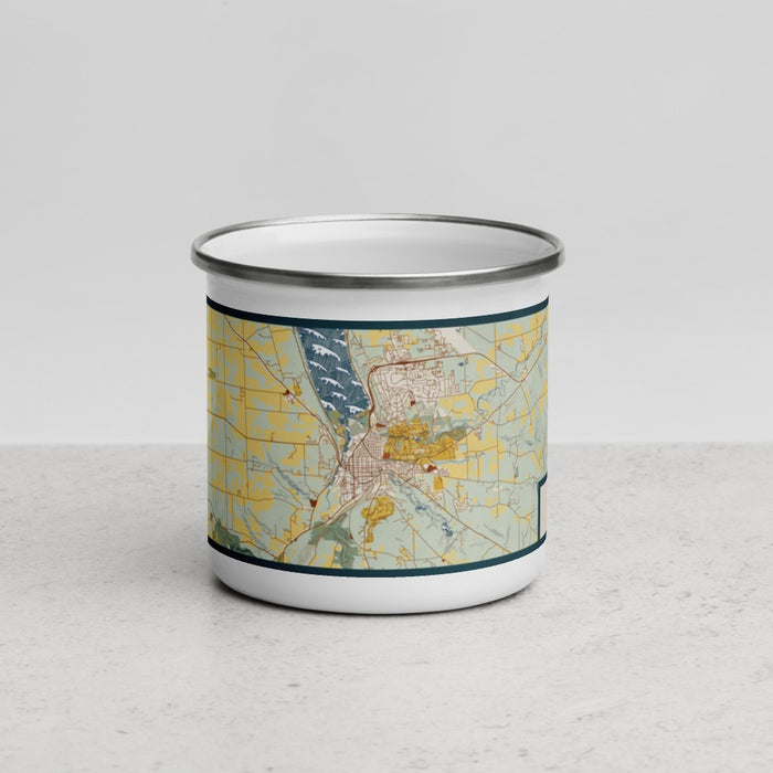 Front View Custom Ithaca New York Map Enamel Mug in Woodblock