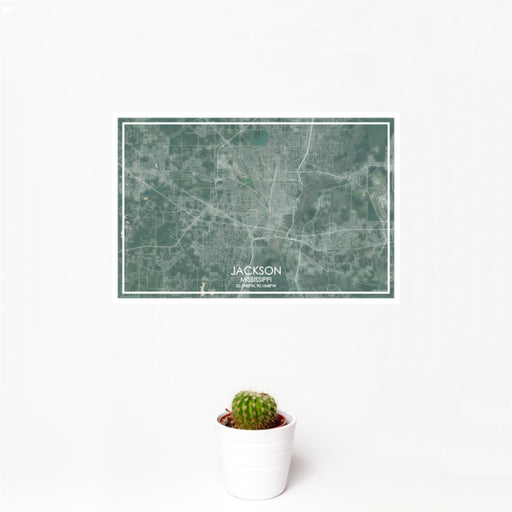 12x18 Jackson Mississippi Map Print Landscape Orientation in Afternoon Style With Small Cactus Plant in White Planter
