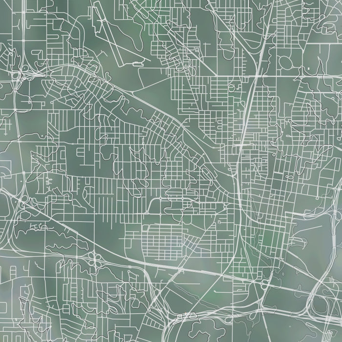 Jackson Mississippi Map Print in Afternoon Style Zoomed In Close Up Showing Details