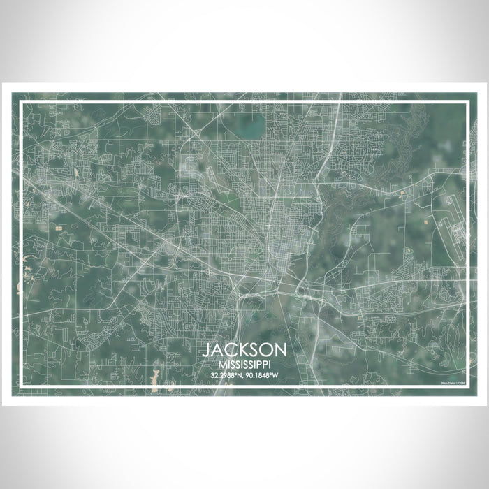 Jackson Mississippi Map Print Landscape Orientation in Afternoon Style With Shaded Background
