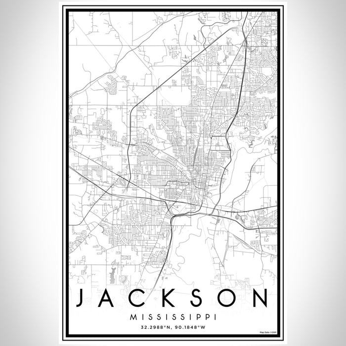 Jackson Mississippi Map Print Portrait Orientation in Classic Style With Shaded Background