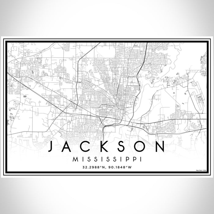 Jackson Mississippi Map Print Landscape Orientation in Classic Style With Shaded Background