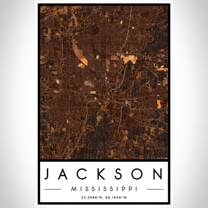 Jackson Mississippi Map Print Portrait Orientation in Ember Style With Shaded Background