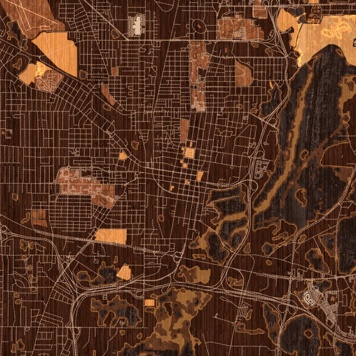 Jackson Mississippi Map Print in Ember Style Zoomed In Close Up Showing Details