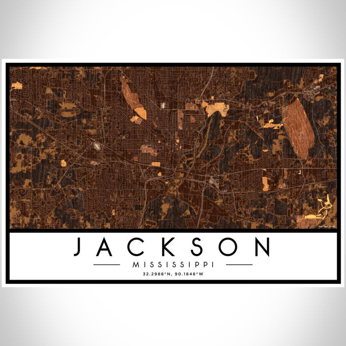 Jackson Mississippi Map Print Landscape Orientation in Ember Style With Shaded Background