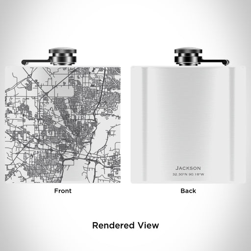 Rendered View of Jackson Mississippi Map Engraving on 6oz Stainless Steel Flask in White