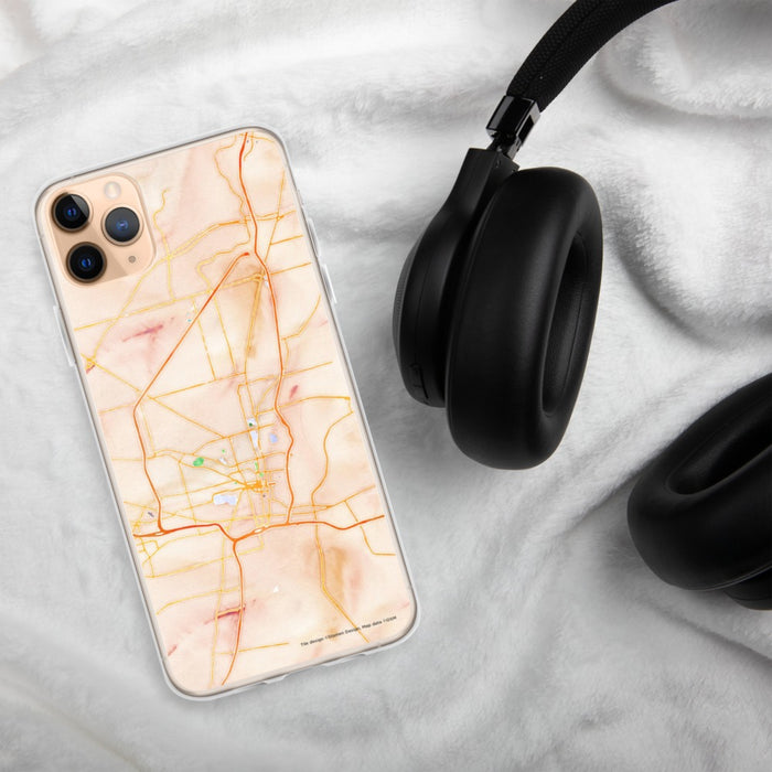 Custom Jackson Mississippi Map Phone Case in Watercolor on Table with Black Headphones