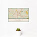 12x18 Jackson Mississippi Map Print Landscape Orientation in Woodblock Style With Small Cactus Plant in White Planter