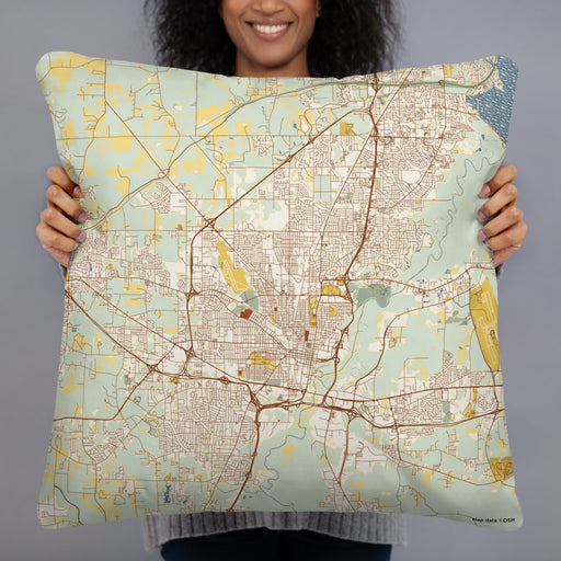 Person holding 22x22 Custom Jackson Mississippi Map Throw Pillow in Woodblock