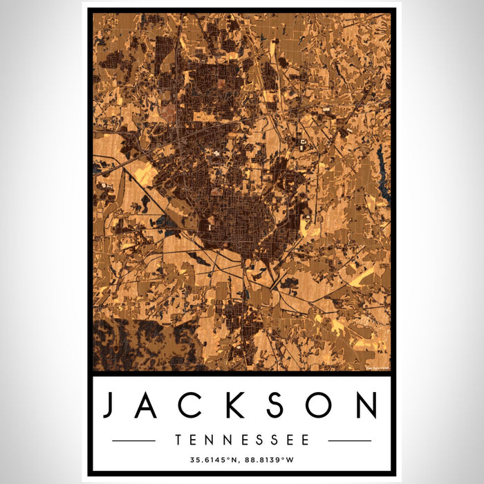 Jackson Tennessee Map Print Portrait Orientation in Ember Style With Shaded Background