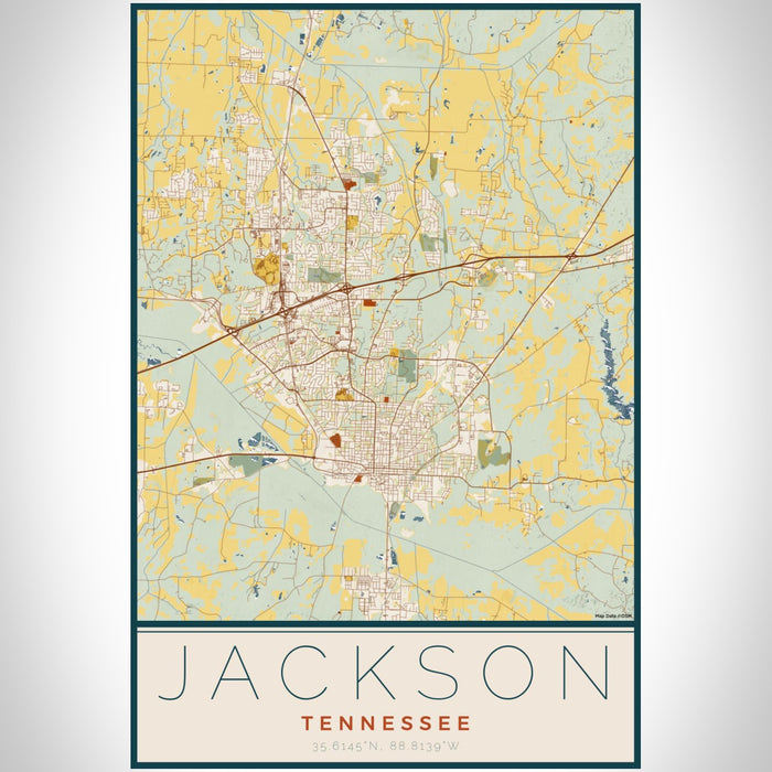 Jackson Tennessee Map Print Portrait Orientation in Woodblock Style With Shaded Background