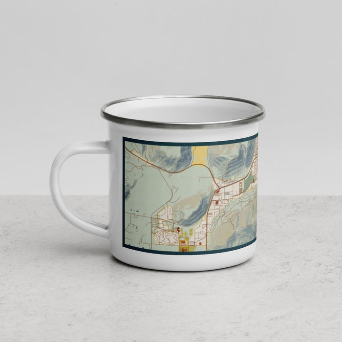 Left View Custom Jackson Wyoming Map Enamel Mug in Woodblock