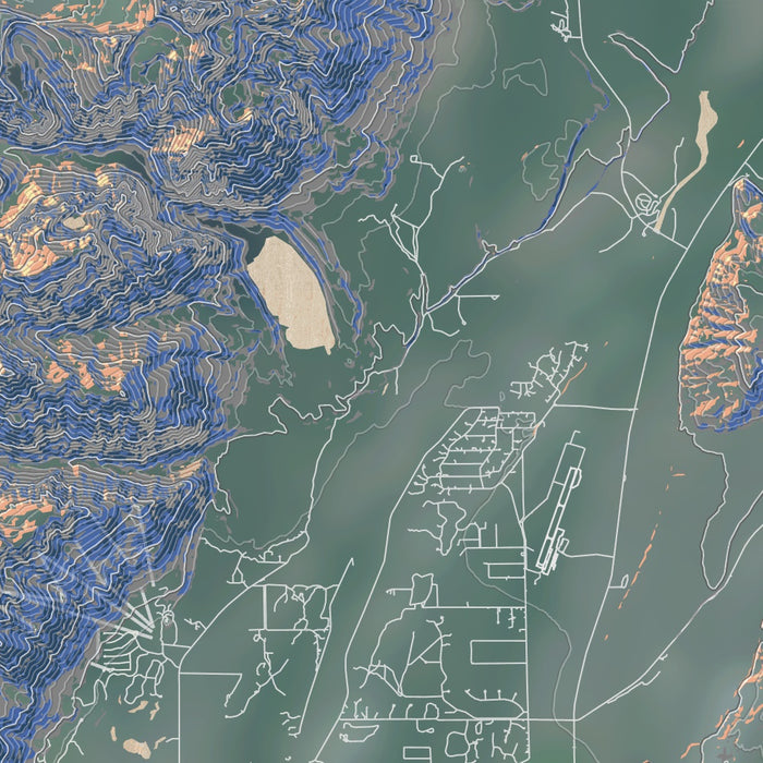 Jackson Hole Wyoming Map Print in Afternoon Style Zoomed In Close Up Showing Details