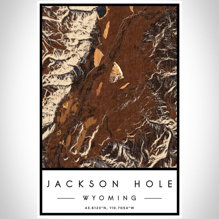 Jackson Hole Wyoming Map Print Portrait Orientation in Ember Style With Shaded Background