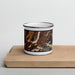 Front View Custom Jackson Hole Wyoming Map Enamel Mug in Ember on Cutting Board
