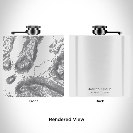 Rendered View of Jackson Hole Wyoming Map Engraving on 6oz Stainless Steel Flask in White