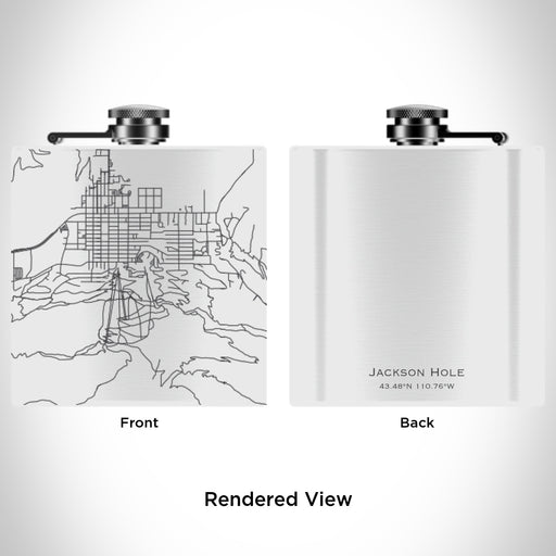 Rendered View of Jackson Hole Wyoming Map Engraving on 6oz Stainless Steel Flask in White