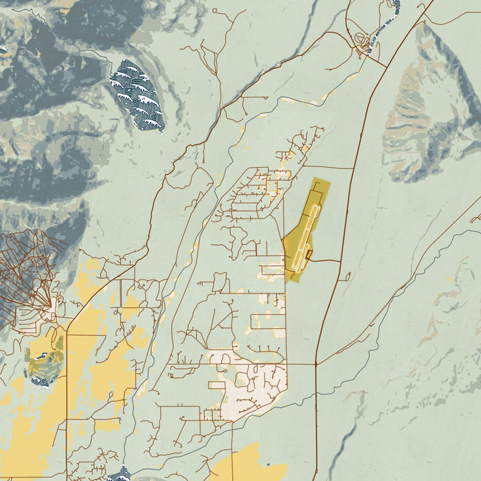 Jackson Hole Wyoming Map Print in Woodblock Style Zoomed In Close Up Showing Details