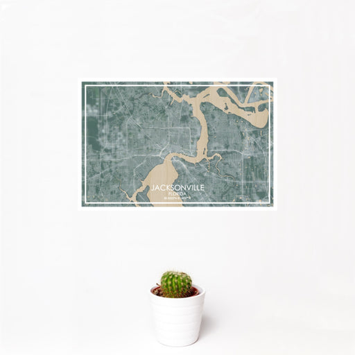 12x18 Jacksonville Florida Map Print Landscape Orientation in Afternoon Style With Small Cactus Plant in White Planter