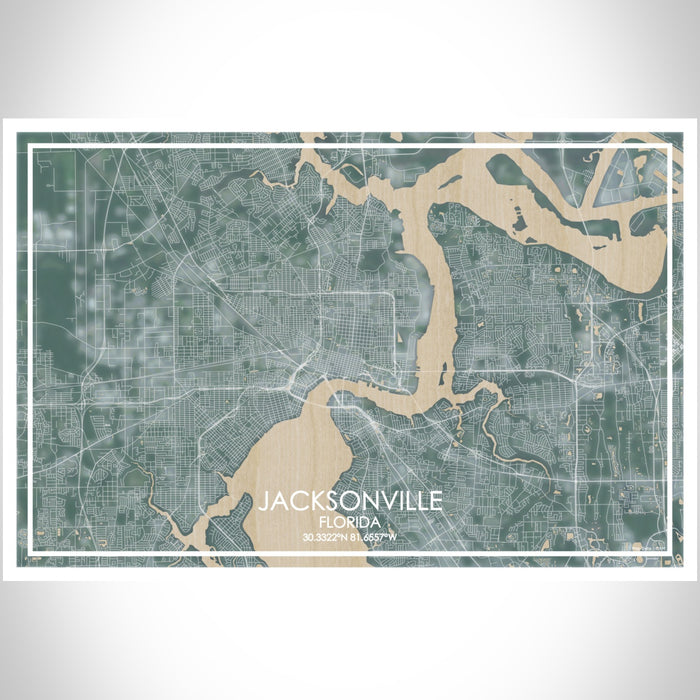 Jacksonville Florida Map Print Landscape Orientation in Afternoon Style With Shaded Background