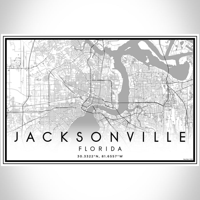 Jacksonville Florida Map Print Landscape Orientation in Classic Style With Shaded Background