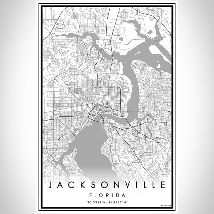 Jacksonville Florida Map Print Portrait Orientation in Classic Style With Shaded Background