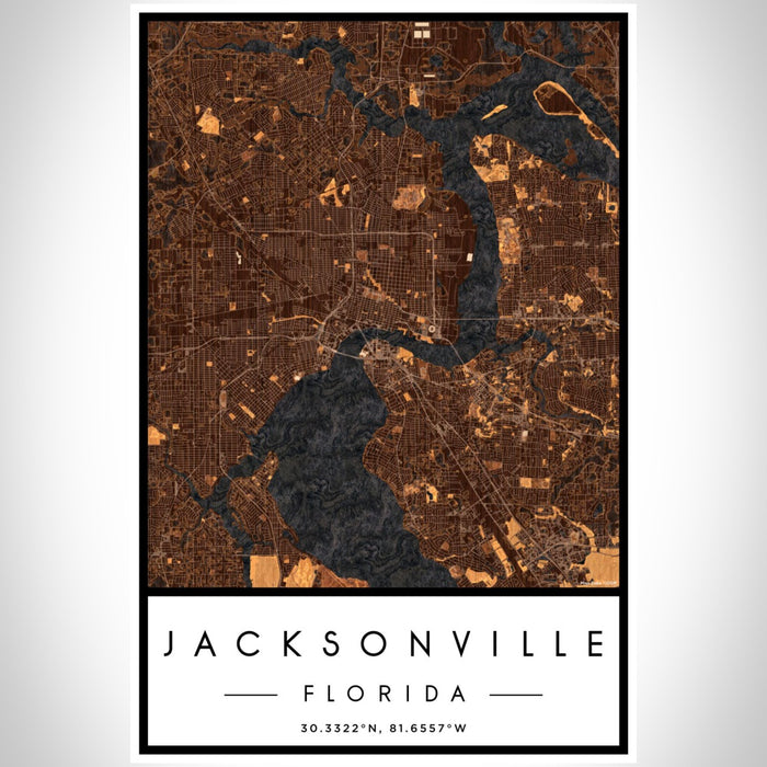 Jacksonville Florida Map Print Portrait Orientation in Ember Style With Shaded Background