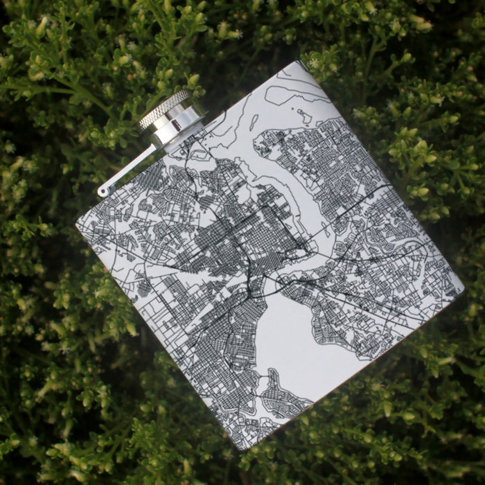 Jacksonville Florida Custom Engraved City Map Inscription Coordinates on 6oz Stainless Steel Flask in White