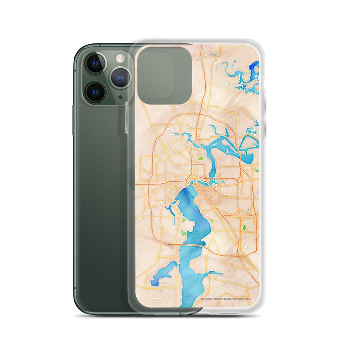 Custom Jacksonville Florida Map Phone Case in Watercolor on Table with Laptop and Plant
