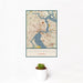12x18 Jacksonville Florida Map Print Portrait Orientation in Woodblock Style With Small Cactus Plant in White Planter