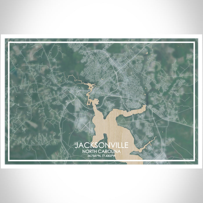 Jacksonville North Carolina Map Print Landscape Orientation in Afternoon Style With Shaded Background