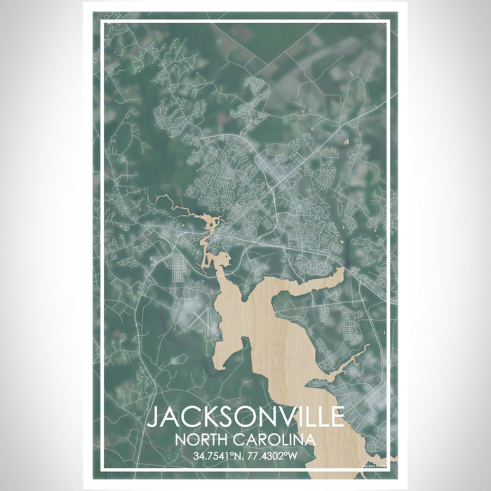 Jacksonville North Carolina Map Print Portrait Orientation in Afternoon Style With Shaded Background
