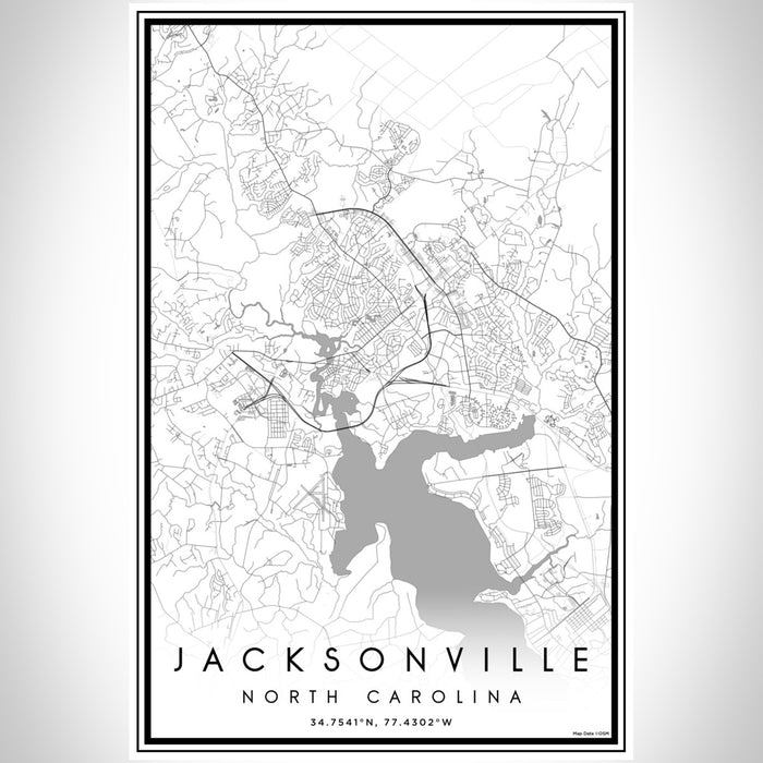 Jacksonville North Carolina Map Print Portrait Orientation in Classic Style With Shaded Background