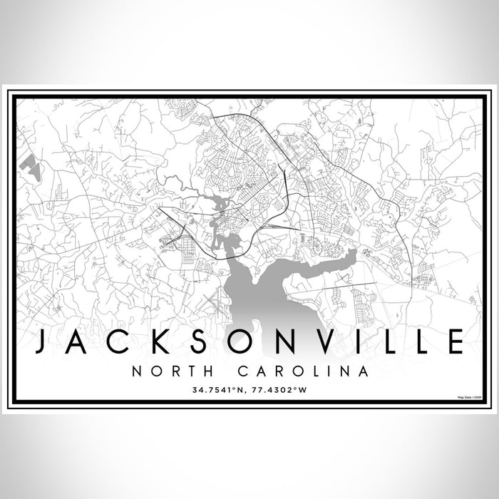Jacksonville North Carolina Map Print Landscape Orientation in Classic Style With Shaded Background