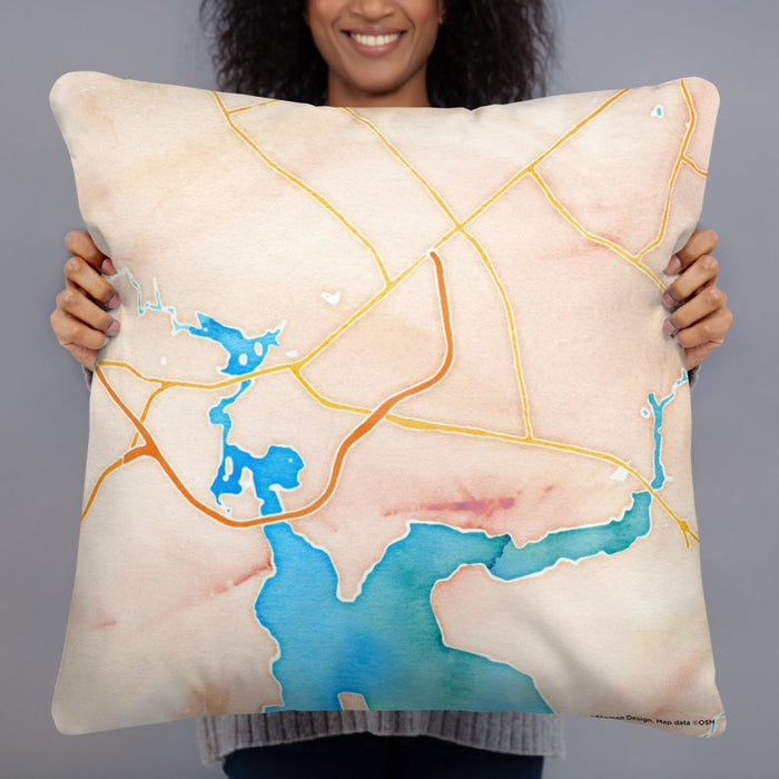 Person holding 22x22 Custom Jacksonville North Carolina Map Throw Pillow in Watercolor