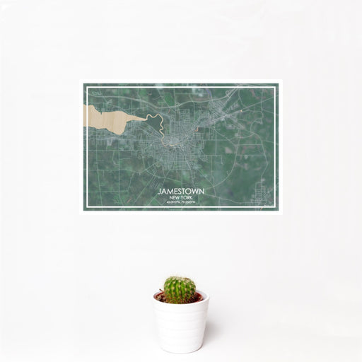 12x18 Jamestown New York Map Print Landscape Orientation in Afternoon Style With Small Cactus Plant in White Planter