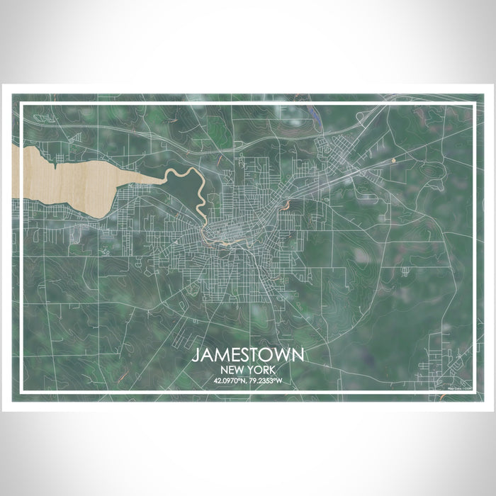 Jamestown New York Map Print Landscape Orientation in Afternoon Style With Shaded Background