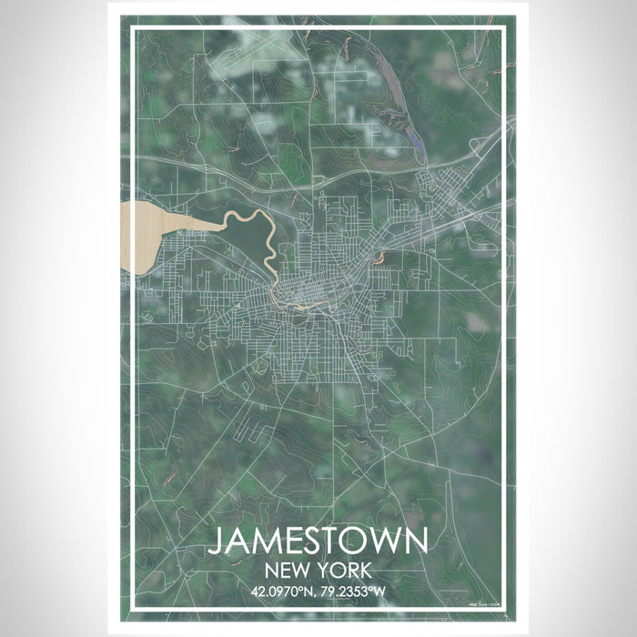 Jamestown New York Map Print Portrait Orientation in Afternoon Style With Shaded Background