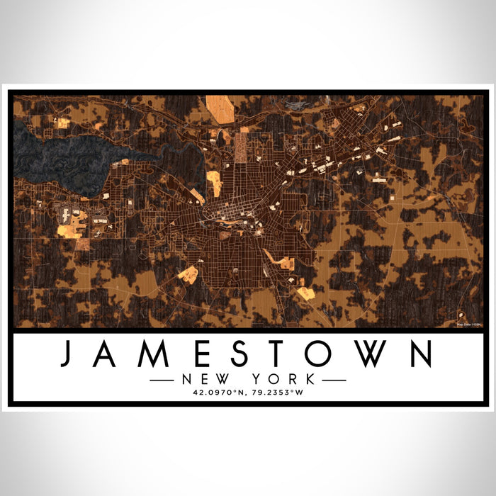 Jamestown New York Map Print Landscape Orientation in Ember Style With Shaded Background