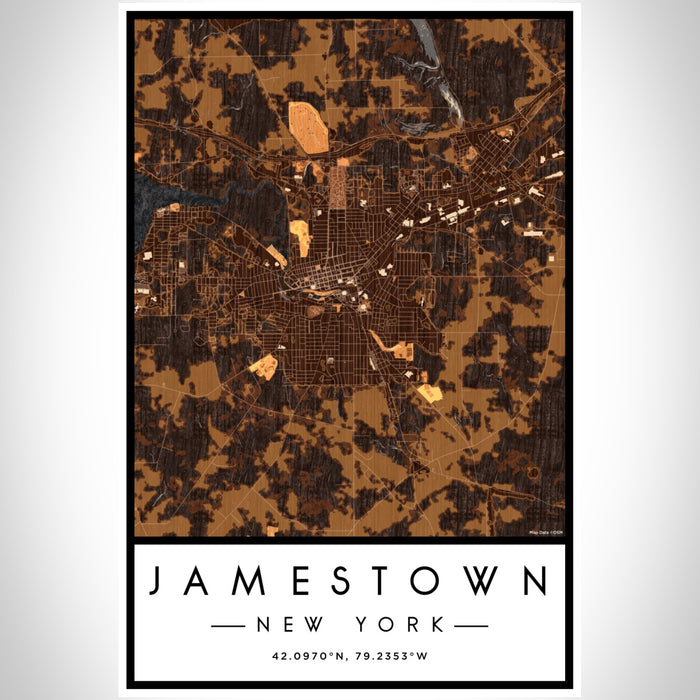 Jamestown New York Map Print Portrait Orientation in Ember Style With Shaded Background