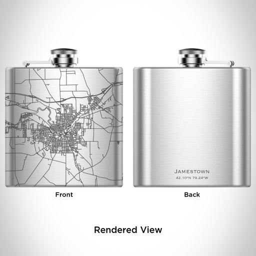 Rendered View of Jamestown New York Map Engraving on 6oz Stainless Steel Flask