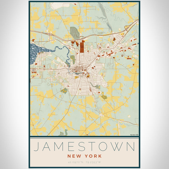 Jamestown New York Map Print Portrait Orientation in Woodblock Style With Shaded Background