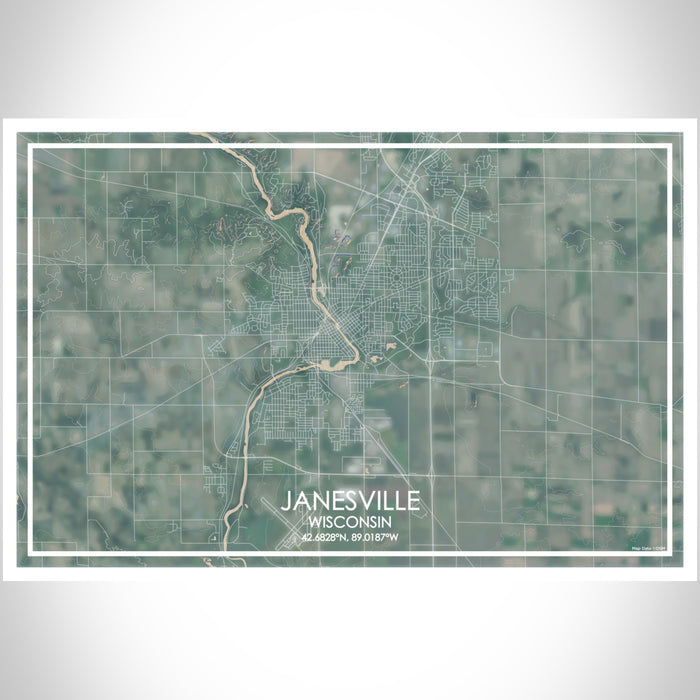 Janesville Wisconsin Map Print Landscape Orientation in Afternoon Style With Shaded Background