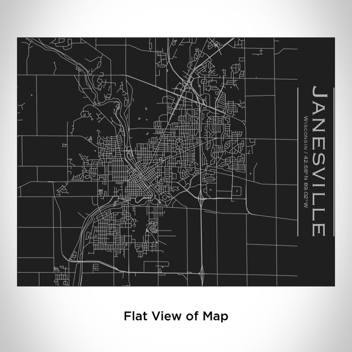 Rendered View of Janesville Wisconsin Map Engraving on 20oz Stainless Steel Insulated Bottle with Bamboo Top in Black
